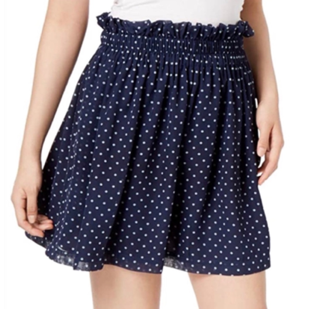 Maurices Navy Skirt with White Polka Dots and Elastic Smocked Waist